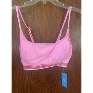 NWT Cupshe Womens Bikini Top Swim Size Medium Pink With Neon Stripes
